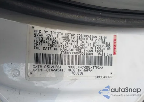 1997 Lexus Es 300 from USA, damaged, VIN JT8BF22GXV0011008